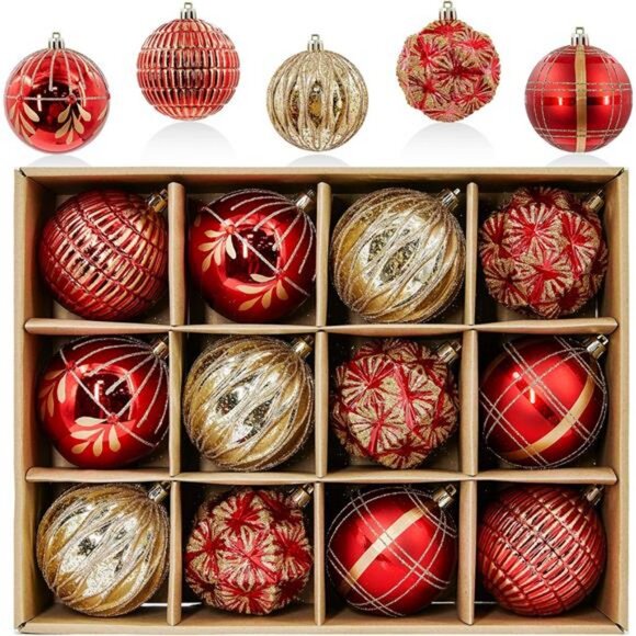 Christmas Ornaments 3.15In Shatterproof Christmas Tree Decorations Sets 12ct - Picture 1 of 7